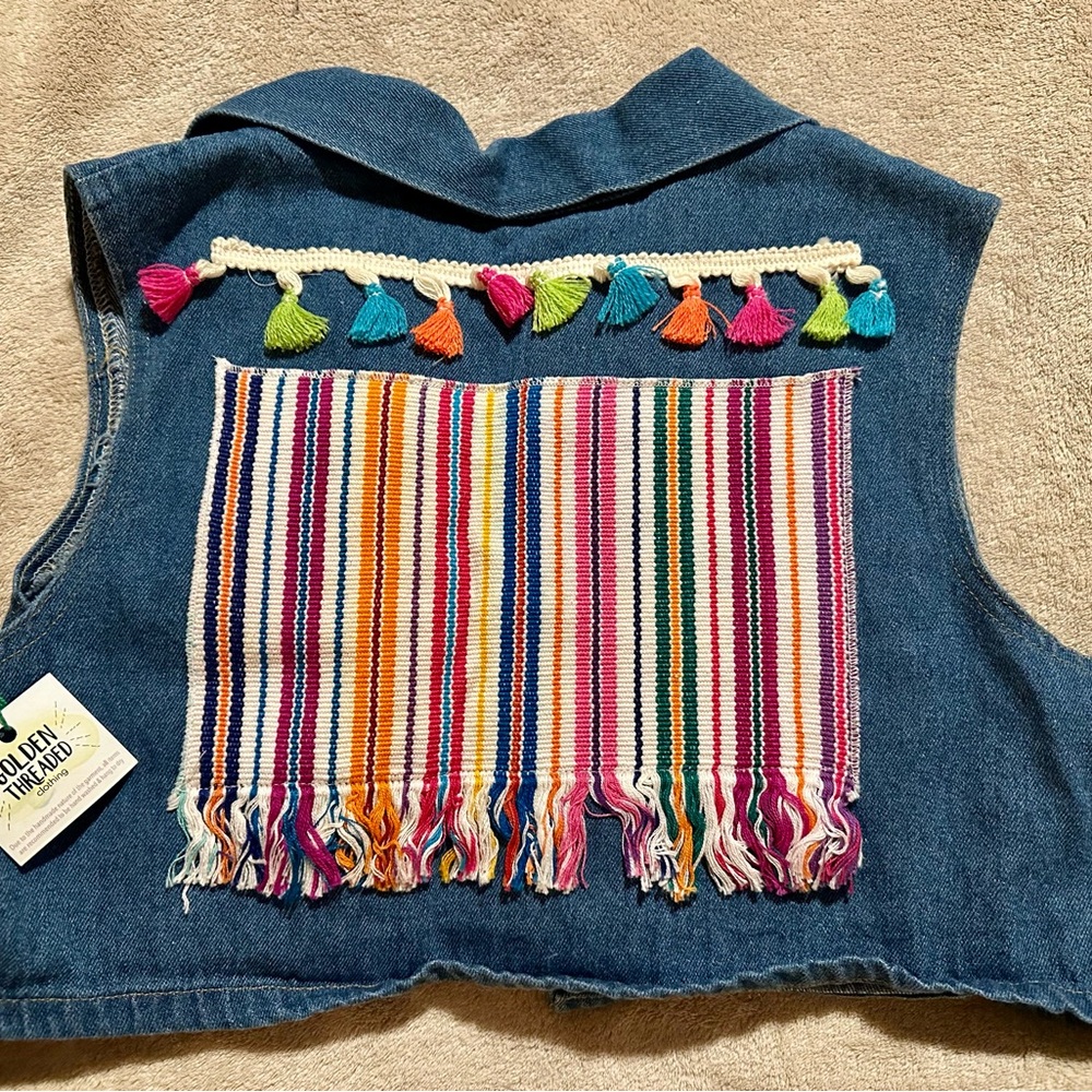 One-of-a-kind Tassel Denim Vest size 12
